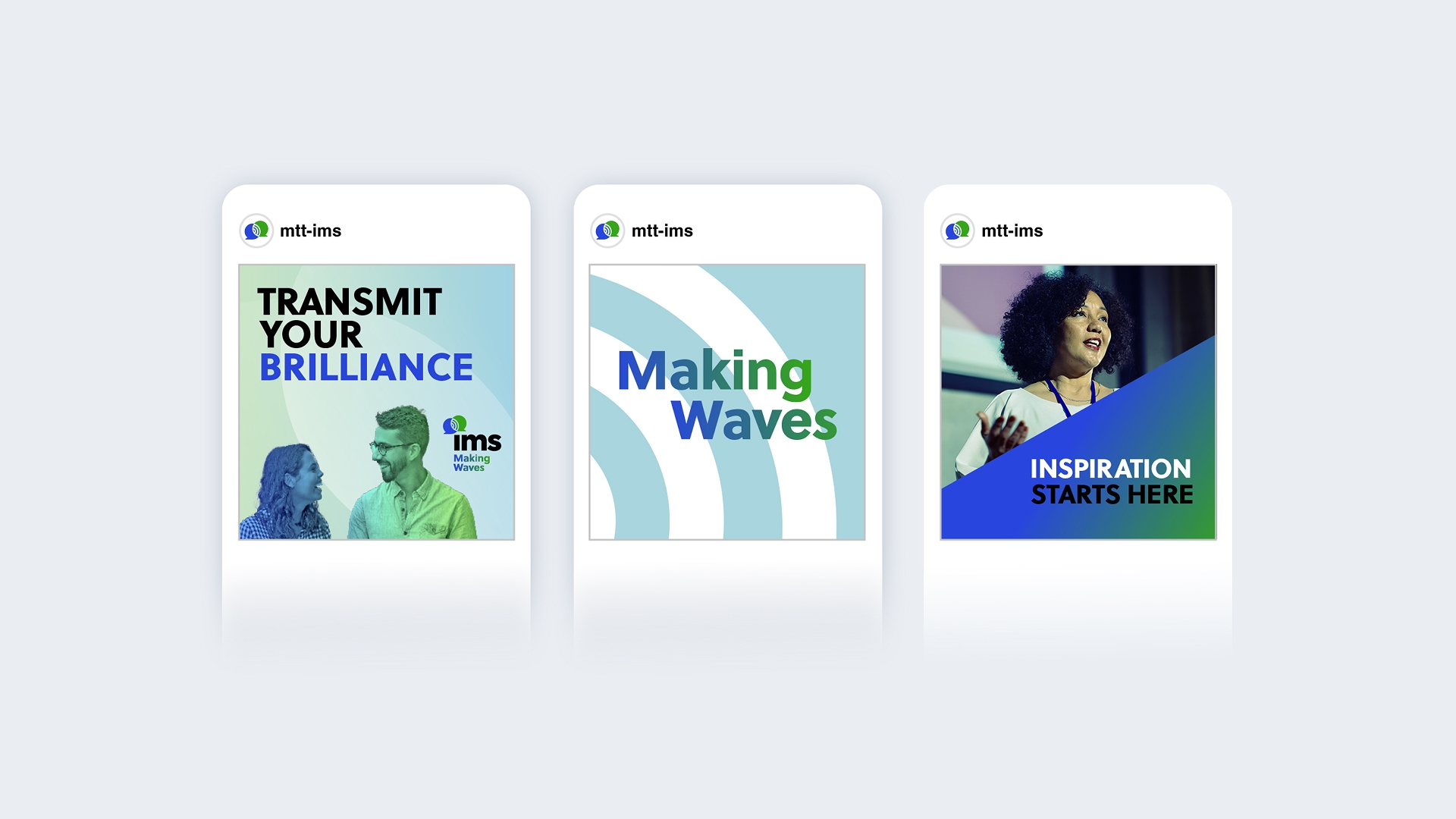 IMS visual identity applied to social media layouts
