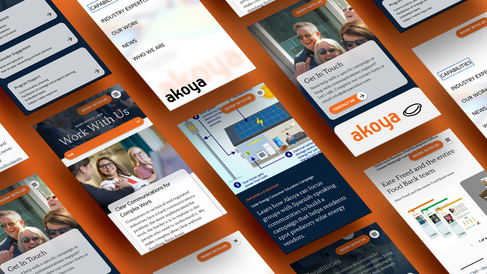 Akoya website mobile screens