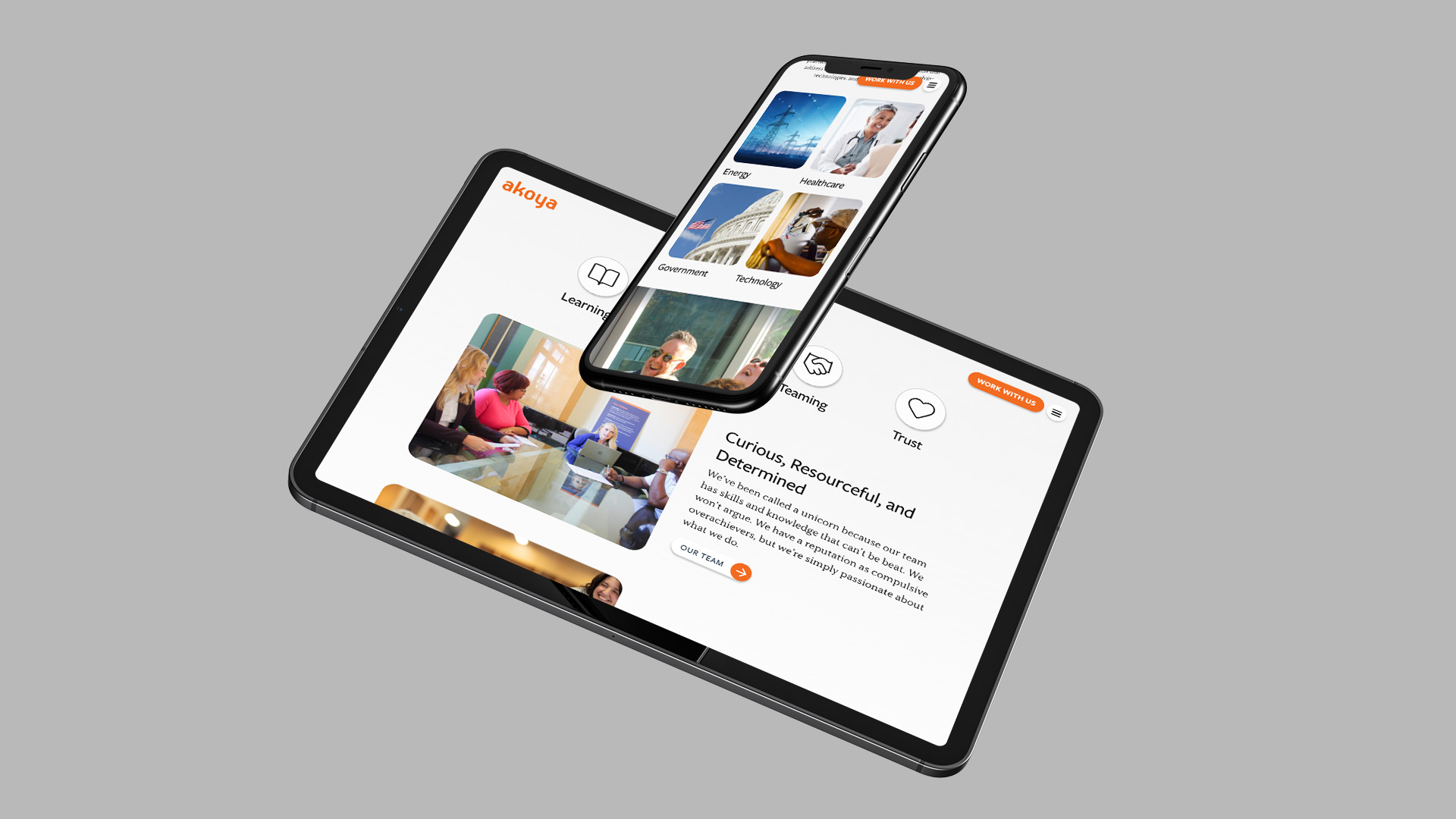 Akoya website tablet and mobile views