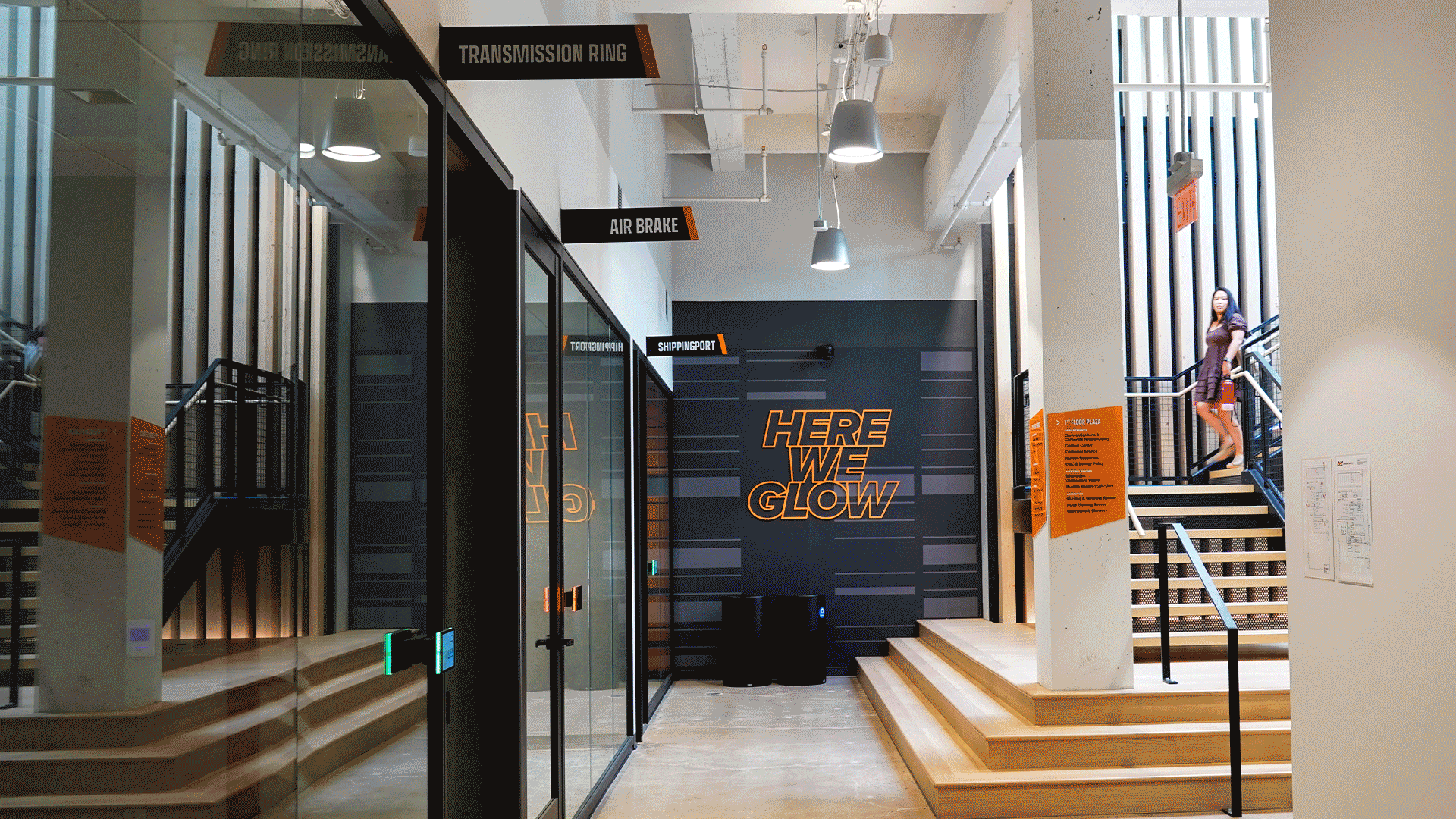 Animated view of the range of environmental graphic designs at the DLC headquarters