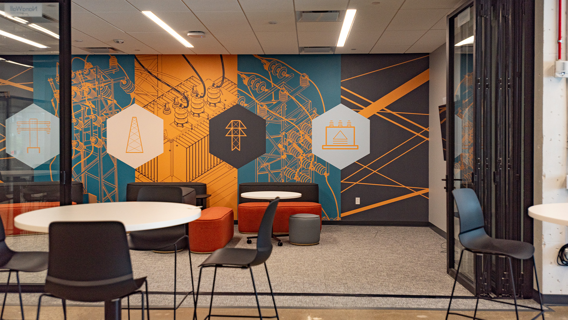 DLC headquarters conference room graphics with electrical renders