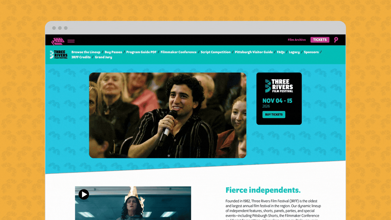 2026 3RFF branding deployed on the Film Pittsburgh website.